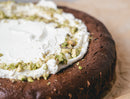 Chocolate Fudge Cake with cream cheese and pistachio